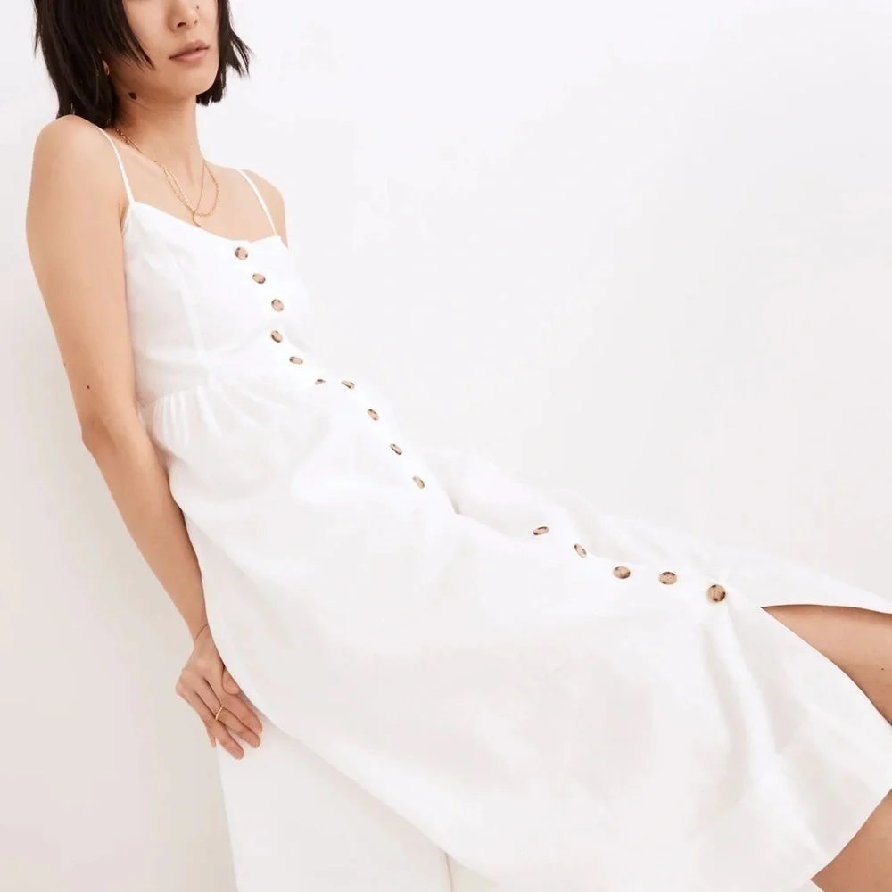 NWT Madewell Linen-Cotton Cami Button-Front Midi Dress - Picture 2 of 10